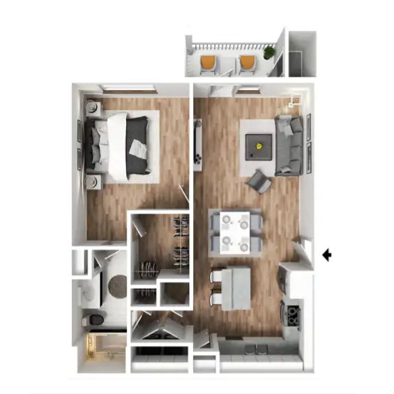 1 Bed 1.0 Bath Floor Plan